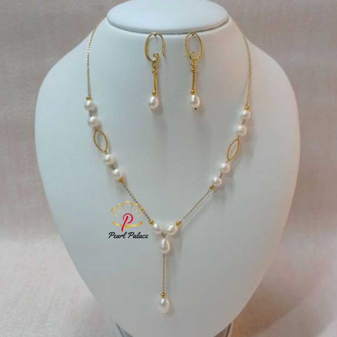 Elegant 18K gold plated Y-necklace and earring set.